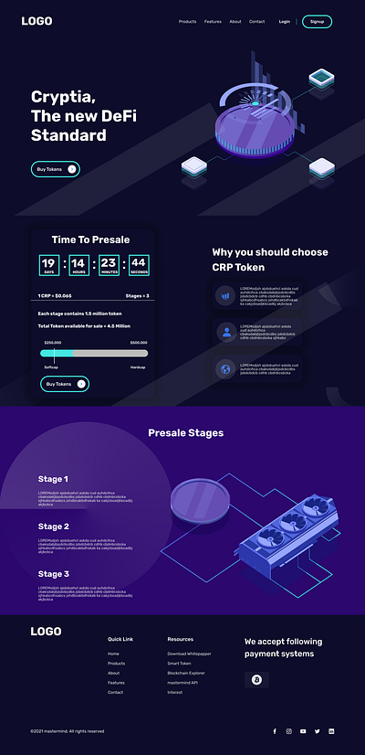 Crypto Landing Presale Page 3d bitcoin blockchain crypto graphic design presale ui