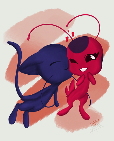 Plagg & Tikki animation cartoon chatnoir design digitaldraw draw drawing illustration ladybug love loving plagg tikki