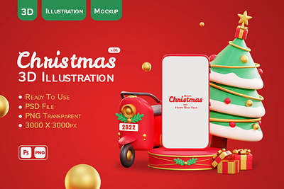 3D Christmas Illustration 3d abstract christmas clean device display holidays mockup phone phone mockup presentation realistic santa simple smartphone theme ui ux web xmas