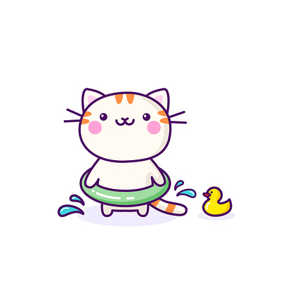 Swimming Cat beach cartoon cartoon character cartoon illustration cat cute cute illustration cuteart illustration kawaii kawaii art relax rest rubber duck splash swimming swimming pool water