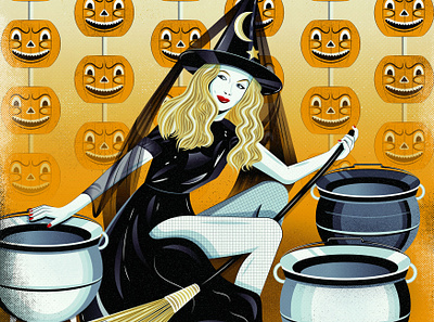 Veronica Lake 1940s 40s style art broom cauldron digital art drawing fan art halloween halloween witch happy halloween i married a witch illustration portrait pumpkin retro veronica lake vintage vintage witch witch