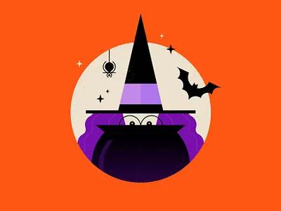 Hallows Eve bat cauldron creepy digital illustration fall halloween hallows eve hat illustration october orange spider spooky vector witch