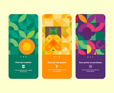 Onboarding Screens app design daily ui daily ui design design figma fruit geometric green le wagon onboarding onboarding screens orange produce product design ui yellow