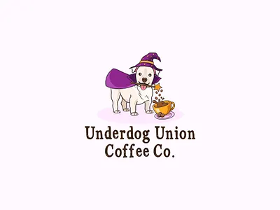 Dog Magician animal logo bulldog cartoon logo coffee coffeeshoplogo design dog logo illustration logo design magician magician dog mascot logo pet shop logo white bulldog