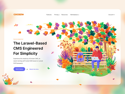 Autumn Illustration app illustration autumn illustration banner beautiful illustration business illustration digital art hero image hero section illustration home page ilustration homepage illustration illustration illustration trend landing page illustration nature illustration park illustration poster ui illustration warmth color web page illustration webpage illustration