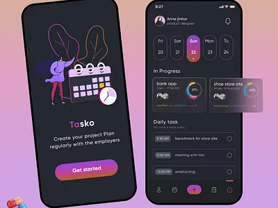 Tasko is an application for freelancer Ui / Ux designer. app design app for designer contract employer managment recall meeting schedule task manager ui ui inspiration uiux ux designer