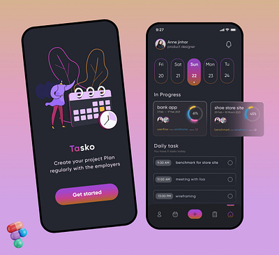 Tasko is an application for freelancer Ui / Ux designer. app design app for designer contract employer managment recall meeting schedule task manager ui ui inspiration uiux ux designer