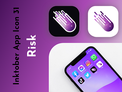 Inktober App Icon 31 - Risk 31 adobe xd app challenge comet design halloween icon inktober inktober2021 ipad logo meteor mobile october procreate risk space ui ux