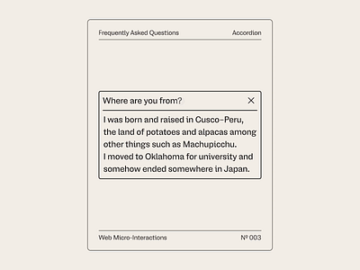 Micro-Interactions 03 / Accordion accordion animation faq interactive micro interactions minimal motion personal portfolio ui ux web design