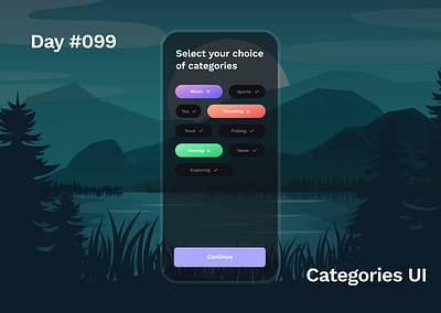 Day #099: Categories UI 100daysofui 3d animation branding dailyui design figma graphic design icon illustration logo motion graphics typography ui ux