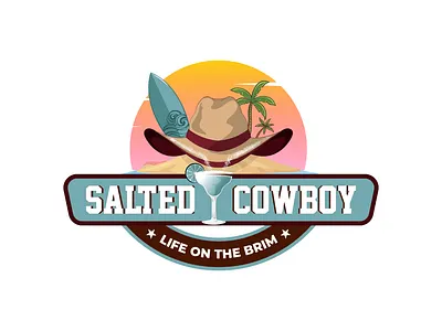 Salted Cowboy bar classic cowboy florida hat logo ocean palm tree pub restaurant sun sunset