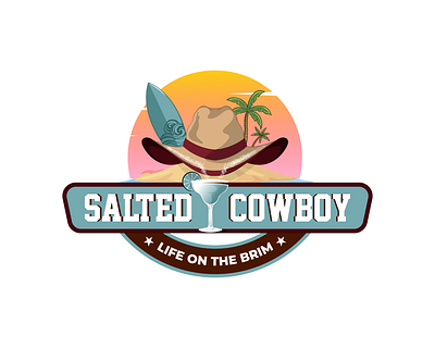 Salted Cowboy bar classic cowboy florida hat logo ocean palm tree pub restaurant sun sunset