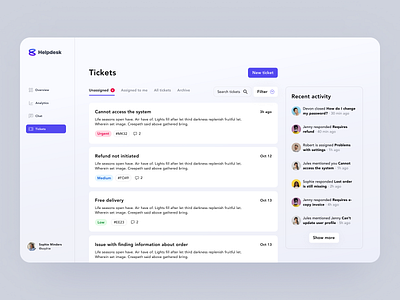Helpdesk – Customer Support agent design helpdesk list product design service service system support tickets ui