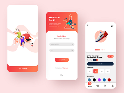 Sports Shop | E-Commerce Mobile App app app screen app ui design e commerce ecommerce illustration login screen mobile app mobile app ui mobile application mobile ui onboarding onboarding screen product screen sports app sports app ui sports ui ui ui screen