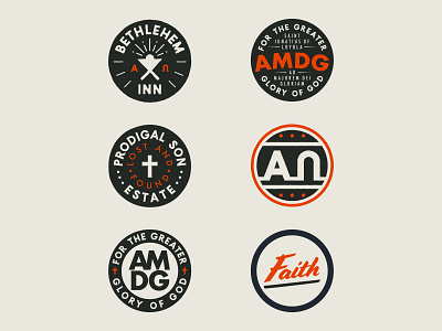 Catholic Badge/Sticker Designs adobe illustrator amdg badge bible black catholic christ church design faith garner illustration jesus logo red round sticker