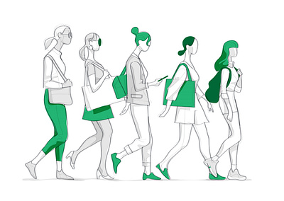 Women With Bag community fashion girls illustration people pose shopping society streamline walking wireframe