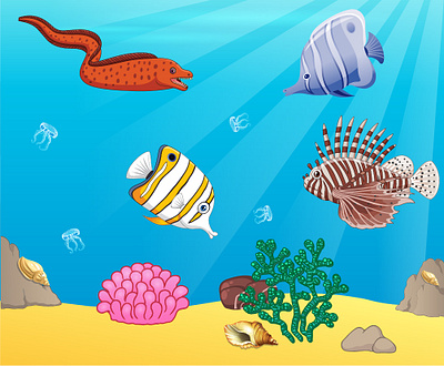 Fish in the ocean. Picture, illustration for the book. app design illustration typography vector