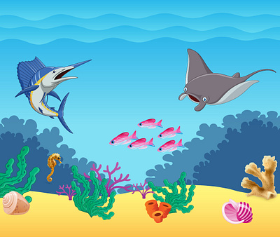 Underwater world. Picture, illustration for the book. app design illustration typography