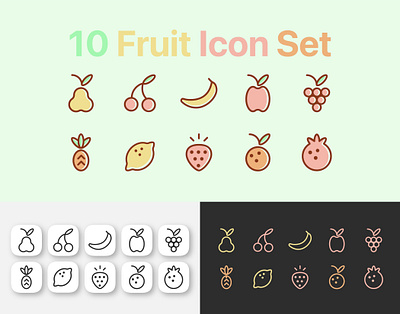 Set of 10 fruits icons for a mobile application. application branding eating food fruits healthy healthy eating icon icons illustration logo design mobile mobile application restaurant ui vector web