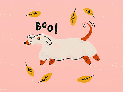 happy halloweenie 🌭 autumn boo costume fall ghost halloween illustration procreate retro spooky type vintage weenie wiener dog