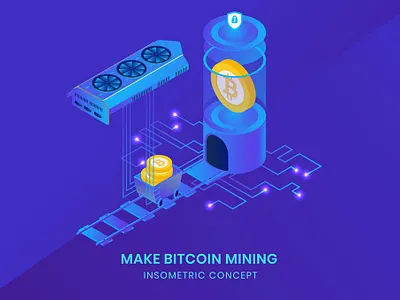 Make Bitcoin Mining - Insometric Vector app banner bitcoin blockchain btc coin crypto cryptocurrency currency ethereum icon illustration illustrations isometric mining vector web web design web development website