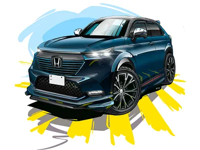 Honda HR-V (Vezel) car caricature cartoon highway honda hybrid illustration japan mugen road shirooo sport