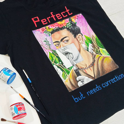 hand painted t-shirt, frida kahlo branding design fashion frida kahlo hand painted handmade painting