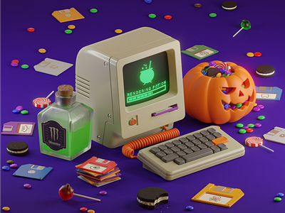 New Technologies of Potion-Making 3d blender floppy halloween illustration lolipop macintosh monster energy oreo