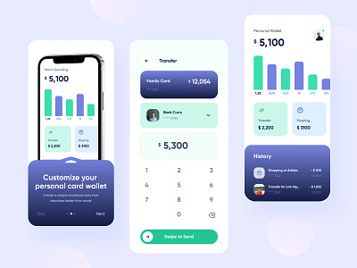 Personal Wallet App 3d bank bayzid chart coin colorful crypto finance fintech illustration ios mobile app money overlaps transaction typography ui uiux ux wallet