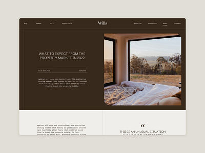 Wills Property — Editorial Content articles atollon australia brown corporate desktop design editorial content figma for sale monospaced type parallax property real estate realty responsive sketch sydney ui uiux website design