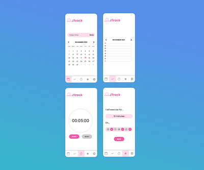 Fitness Tracking Mobile App app design bright colors calendar calendar app cute app cute theme exercise app fitness app jumprope light theme minimal mobile app mobile app design mobile ui pastel pink pink app ui ui design white theme