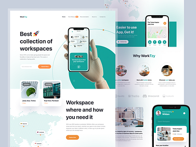 WorkTzy - Workspace Landing Page clean company find finder green landing page service web website work workspace