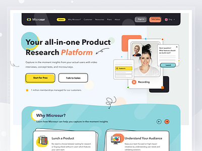 Microsur Homepage Header app branding card clean design hompegae illustration ios logo profile survey ui web webdesign