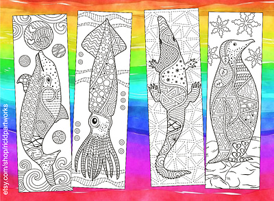 Animal Zentangle Coloring Bookmarks animal animalzentangle coloringbookmarks digitaldownload etsy printable zendoodle zentangle