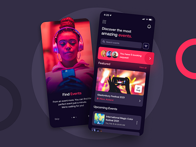 Concept: Event App app application cards dark app dark mode design event event app events feed friends onboarding ui ux