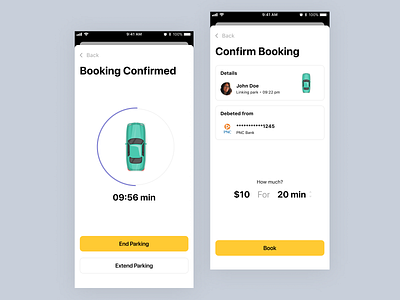 Car parking app design - Booking confirmation page app branding car flat illustration ios minimal parking ui ux