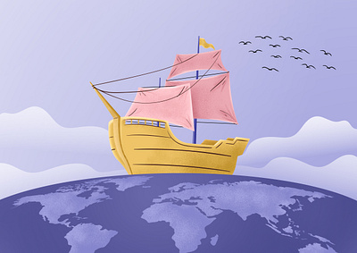 Columbus voyage 2d character christopher colorful columbus design illustration sailing ship texture voyage world