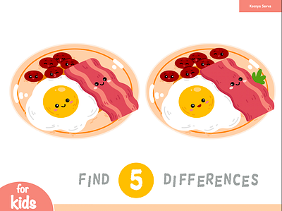 Find differences, educational game for kids. Breakfast activity adobe illustrator breakfast cartoon character children cute education egg find differences food for kids game illustration leisure preschool vector worksheet