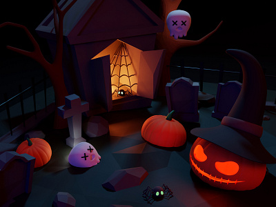 Halloween 3d 3dart 3dartist 3dblender 3ddesign animation blender c4d character design gamedesign halloween house illustration motion graphics pumpkin ui