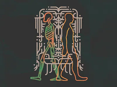 Walking lightly anatomy death distressed guadalajara illustration life mexico orange skeleton symbol textures walk