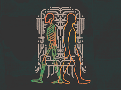 Walking lightly anatomy death distressed guadalajara illustration life mexico orange skeleton symbol textures walk