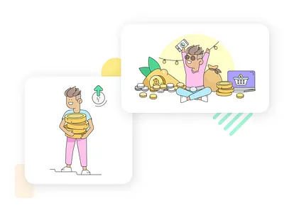 Smart Investment 🤑💸💰 bitcoin character crypto ebook enjoy life free get rich grow happy illustration invest kickative latvia lines money new outline outlines vector wealth