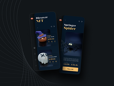 NFT Markeplace - Halloween Theme 3d app blender branding crypto design figma graphic design halloween illustration marketplace nft spooky ui vector