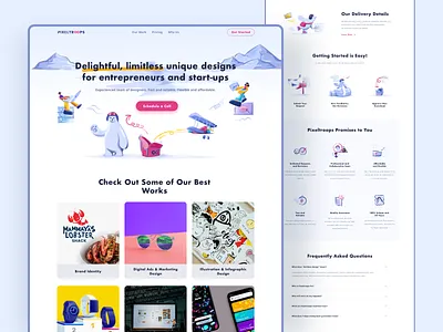 Pixeltroops landing page agency clean creative handdrawn illustration pink pixel polar bear saas troops white