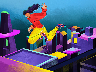 Jumping Girl building character city illustration jumping sky women