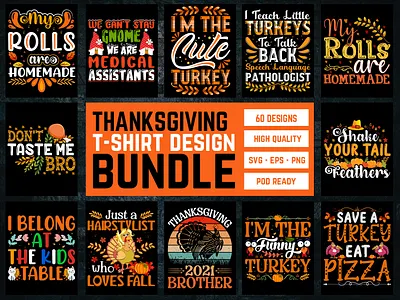 Thanksgiving T-Shirt Design Bundle thanksgiving t shirt