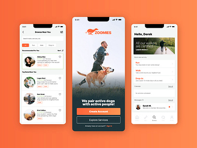 Zoomies: A Dog Activity App app brand design dog walking app identity logo product design ui ux