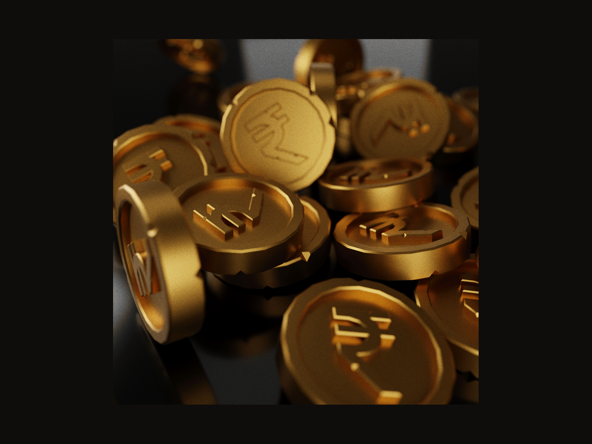 3d Gold Coins blender chest coins cycles dollars game gold golden money render rich rupee shiny stack