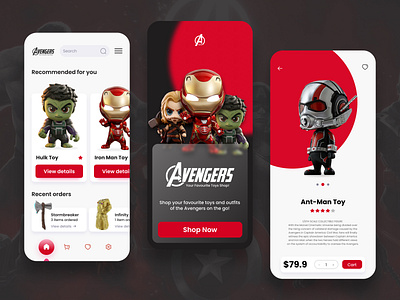 Marvel. Avengers Toy E-Commerce App 3d avengers avengers toy clean ui e commers hulk ironman mobile app mravel shopping app simple splash screen store thor toys toystore ui ui design user experience ux