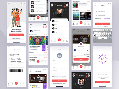 Event booking app. animation app branding cuberto design designer edit event app galaxy graphic design halolab illustration landing page list logo netguru profile ui ux vector